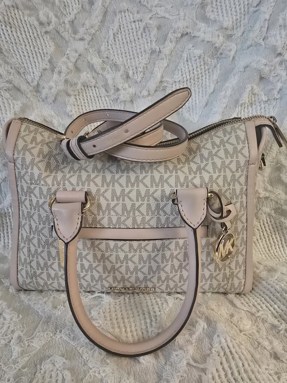Michael Kors Pink and Beige Signature Satchel